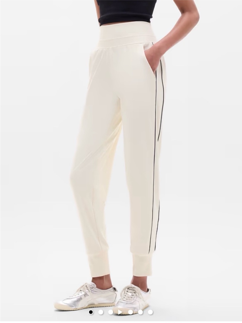 Athleta Venice Track Stripe Pearl White Cream Black Joggers Pants Size Medium
